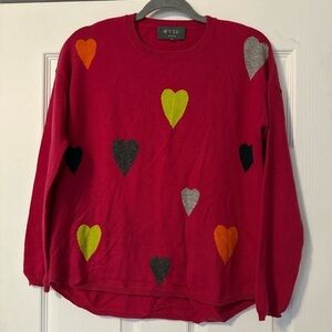 WYSE London 100% Cashmere Pink Sweater with Multicolor Hearts